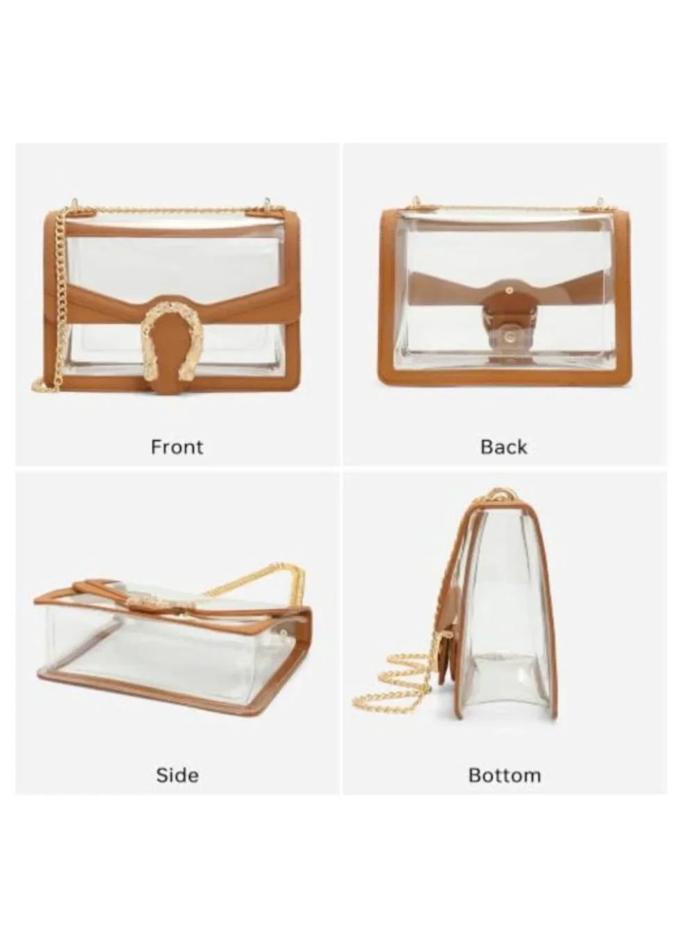 Clear Crossbody Bag Stadium Approved PVC Vegan Leather Adjustable Gold Chain
